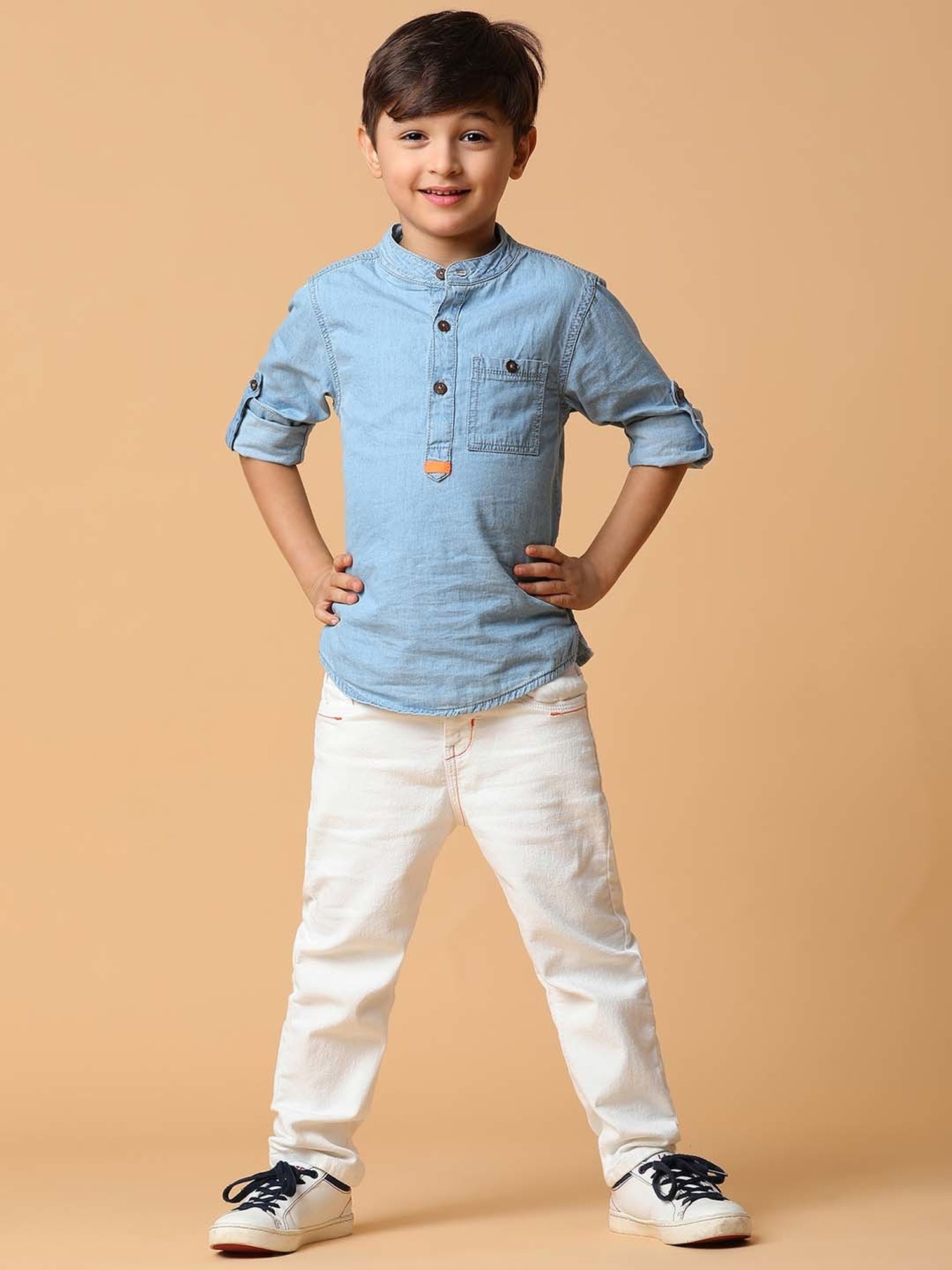 Tales & Stories Kids Blue Cotton Regular Fit Full Sleeves Shirt