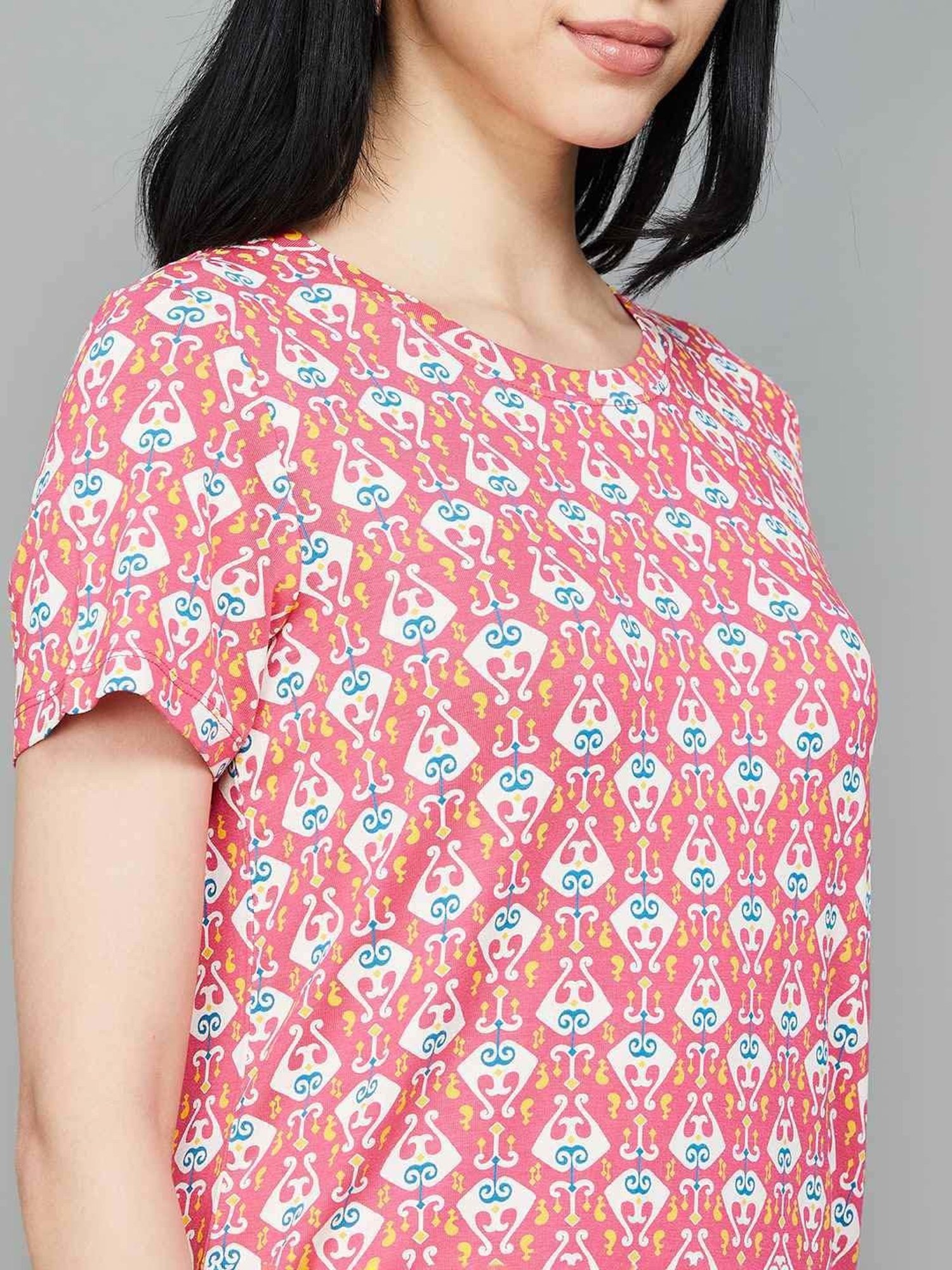 Colour Me by Melange Pink Printed T-Shirt