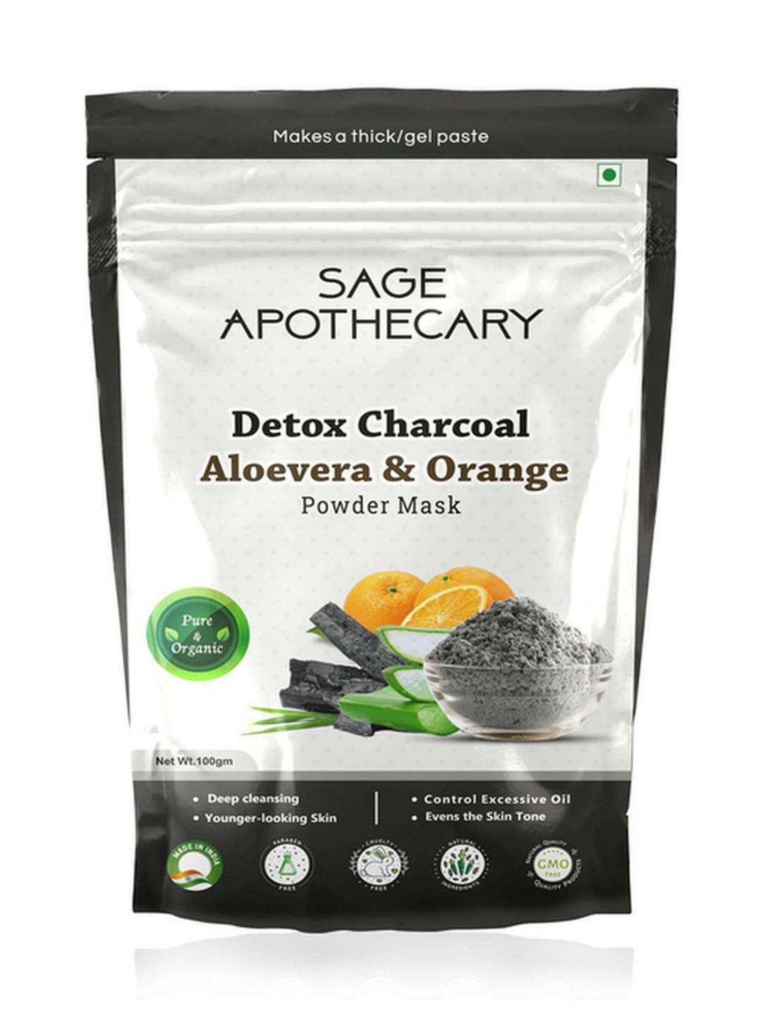 Sage Apothecary Detox Charcoal Aloe Vera & Orange Face Powder Mask - 100 gm