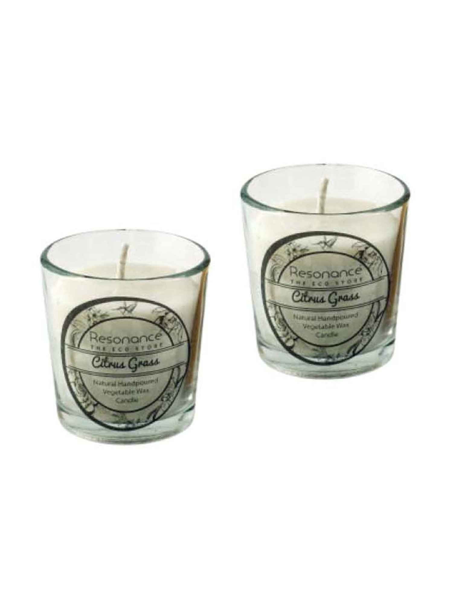 RESONANCE White Soy Wax Scented Aromatic VEGAN Candles (Citrus Grass) - Set of 4