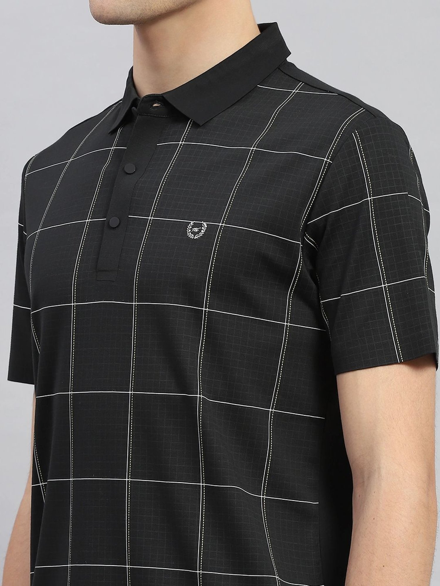 Monte Carlo Black Regular Fit Checks Polo T-Shirt