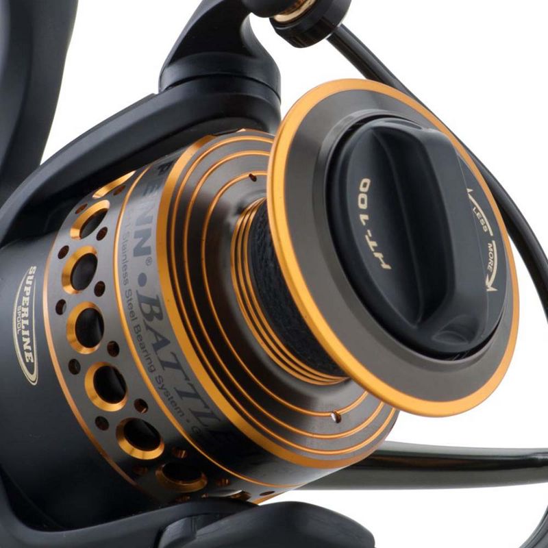 Penn BTLII6000 Battle II HT100 Carbon Fiber Saltwater Fish Spinning Fishing Reel, Black & Gold