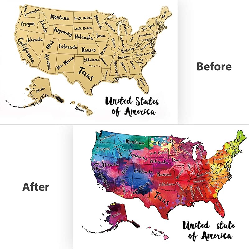 JARLINK Scratch off USA Map 12X17 inches United States Map with Unique Accessories Set Personalized Travel Tracker Poster USA Map Poster Perfect Gift for Travelers