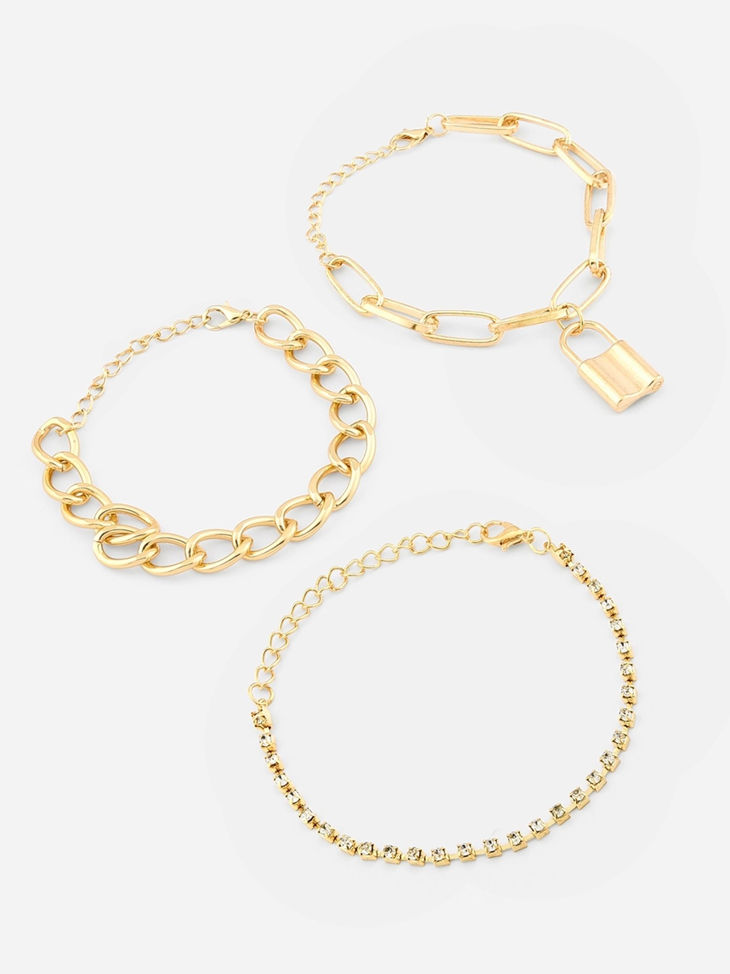 ToniQ Linked Stones Charm Padlock Stack Bracelet for Women - Set of 3