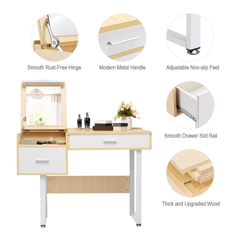 Costway Vanity Table Flip Top Square Makeup Table Writing Table