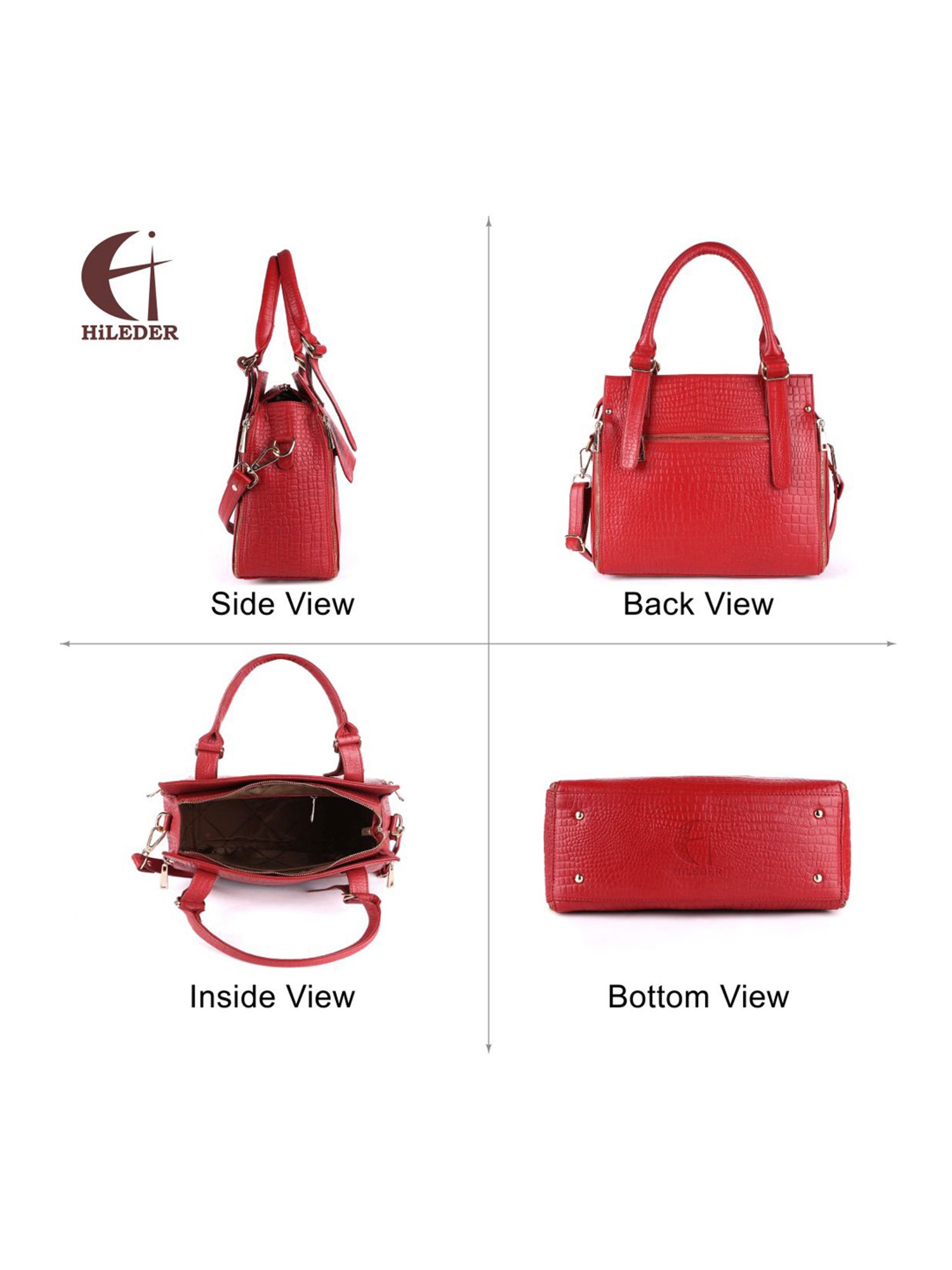 HiLEDER Red Textured Medium Handbag