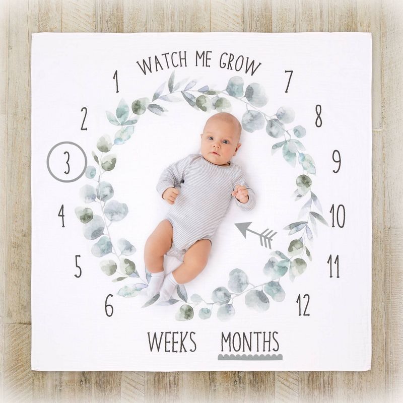 The Peanutshell Farmhouse Milestone Blanket Watch Me Grow - Green