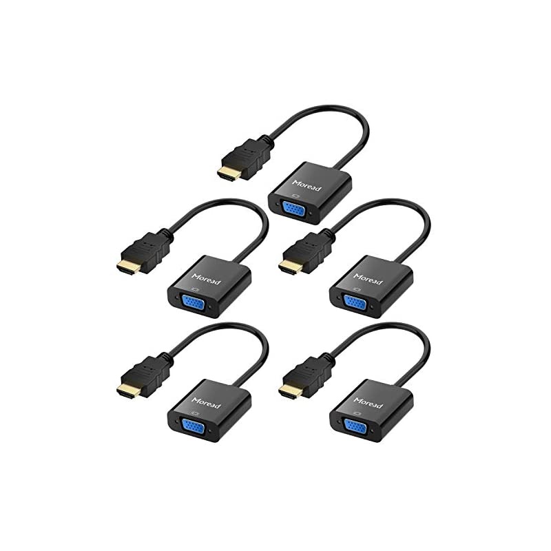 HDMI to VGA, 5 Pack,  Gold-Plated HDMI to VGA Adapter (Male to Female) for Computer, Desktop, Laptop, PC, Monitor, Projector, HDTV, Chromebook, Raspberry Pi, Roku, Xbox and More - Black