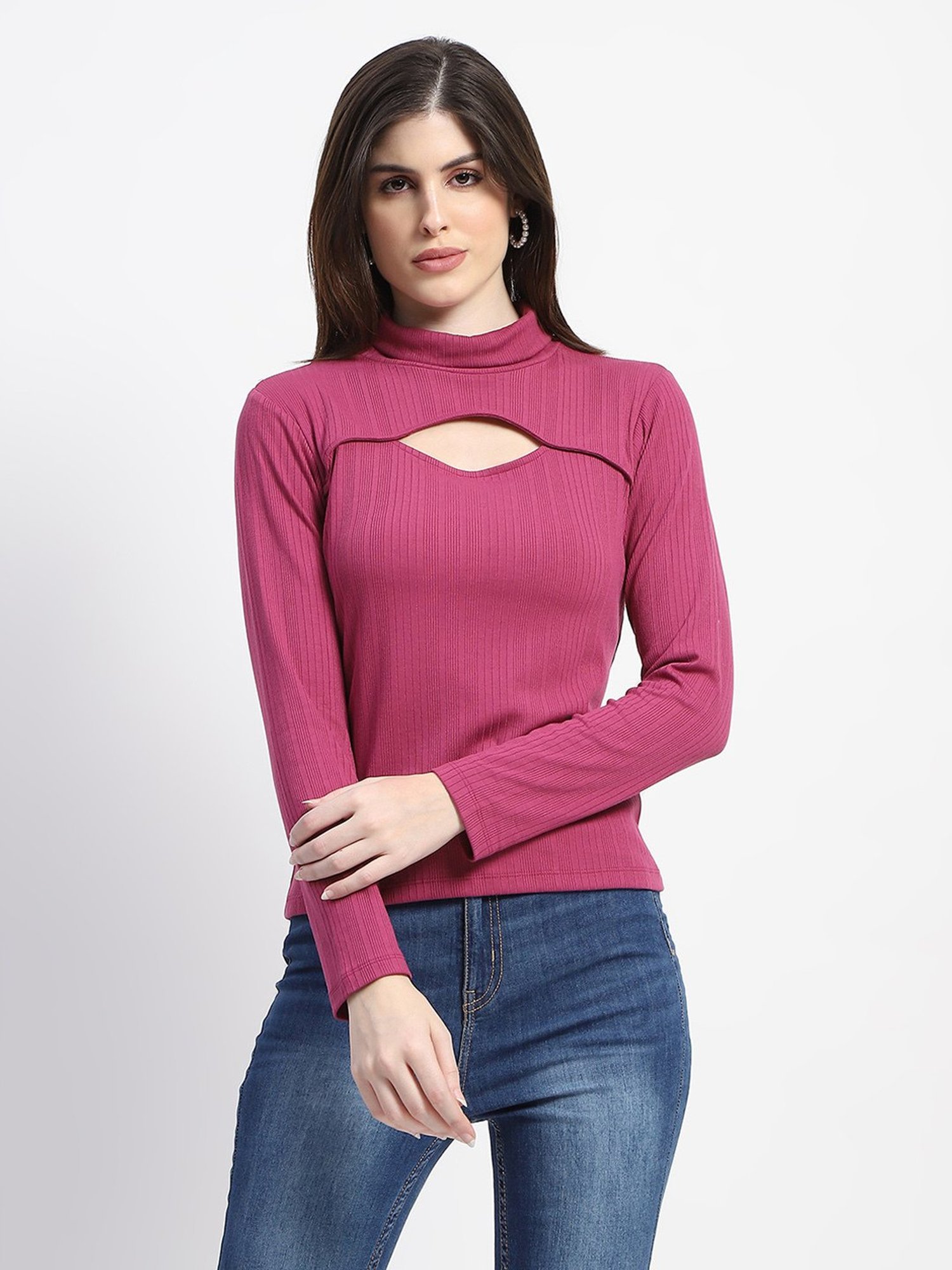 MADAME Pink Cotton Slim Fit Top