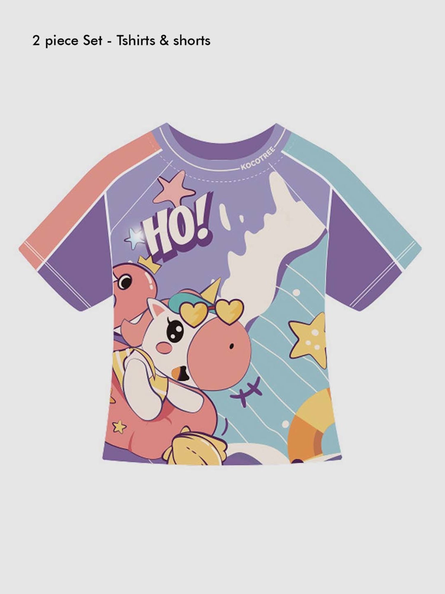 Little Surprise Box Kids Purple & Blue Flamingo Float Unicorn Printed T-Shirt Set