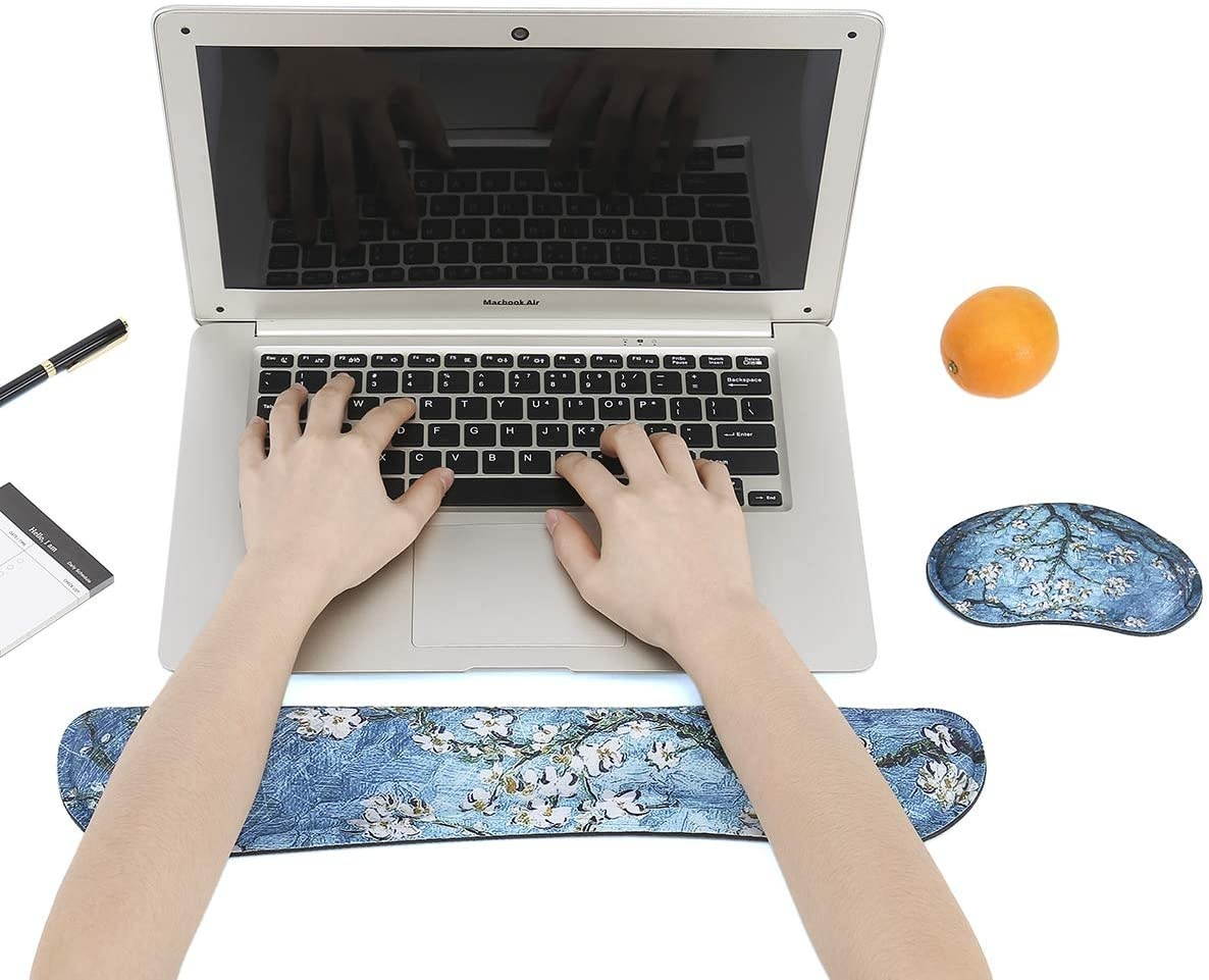 RICHEN Wrist Rests for Keyboard and Mouse Memory Foam Wrist Rest Pad Hand Arm Support Set for Gaming,Office,Computer Laptop and Mac - Anti-Slip & Comfortable for Easy Typing & Wrist (Apricot Flowers)