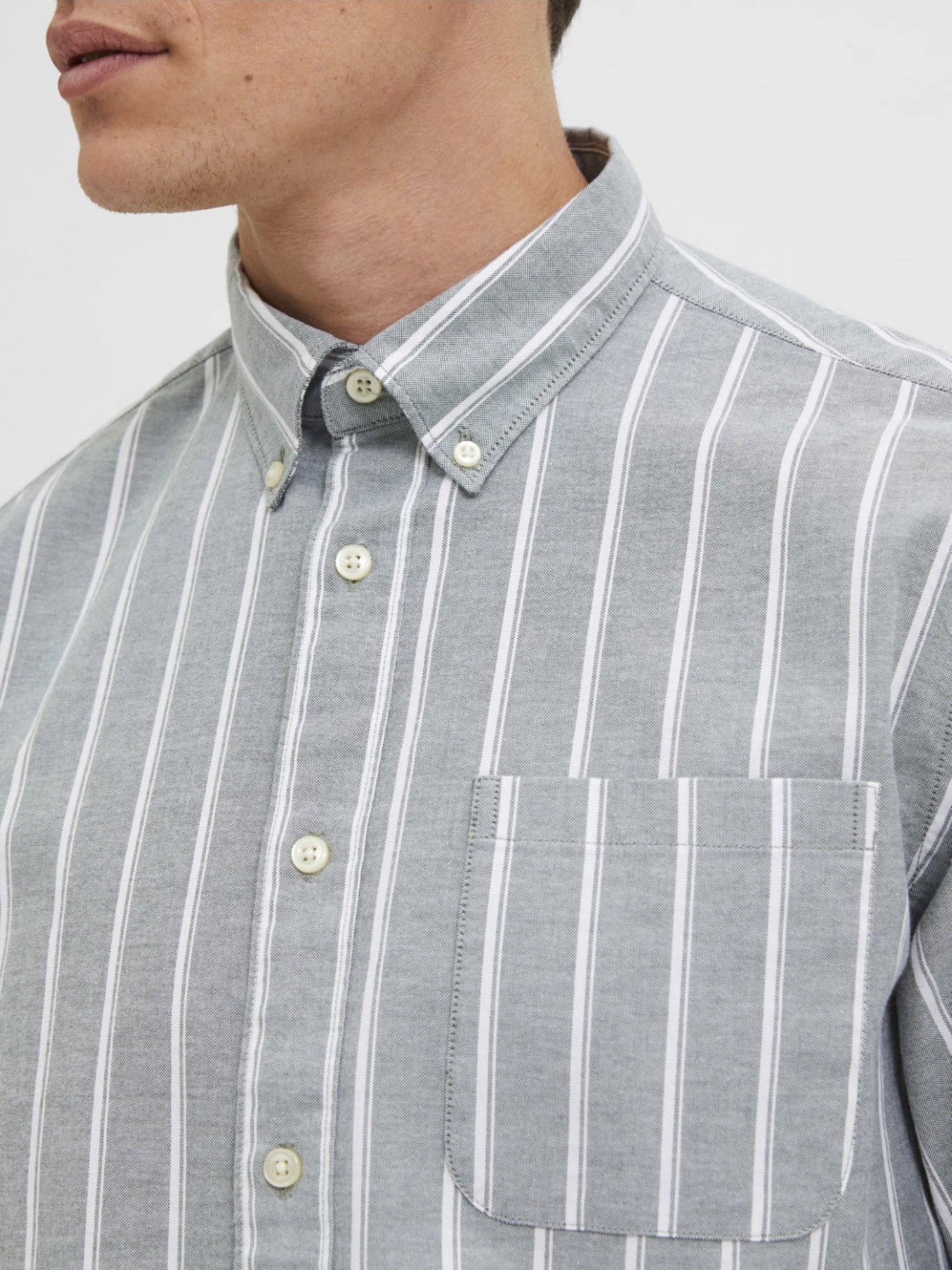 SELECTED HOMME Grey Cotton Regular Fit Striped Shirt