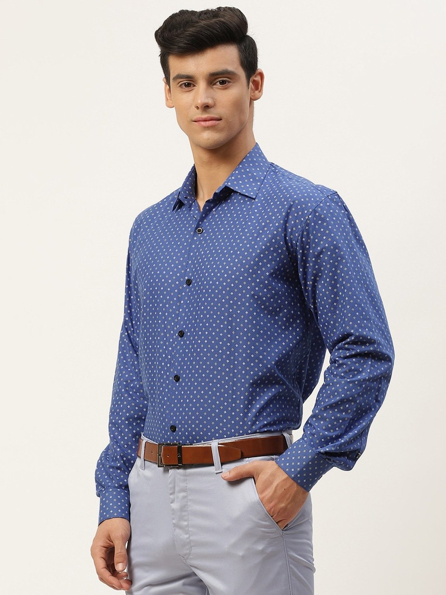 Sojanya Blue Cotton Regular Fit Printed Shirt