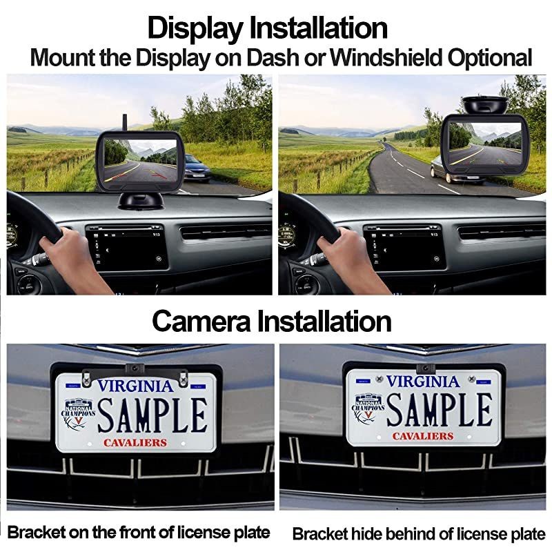 Y25 HD Wireless Backup Camera System 5 Inch Monitor Kit Digial Signals Hitch RearFront View Observation System for TrucksVansCampersCars Guide Lines DIY Settings Night Vision