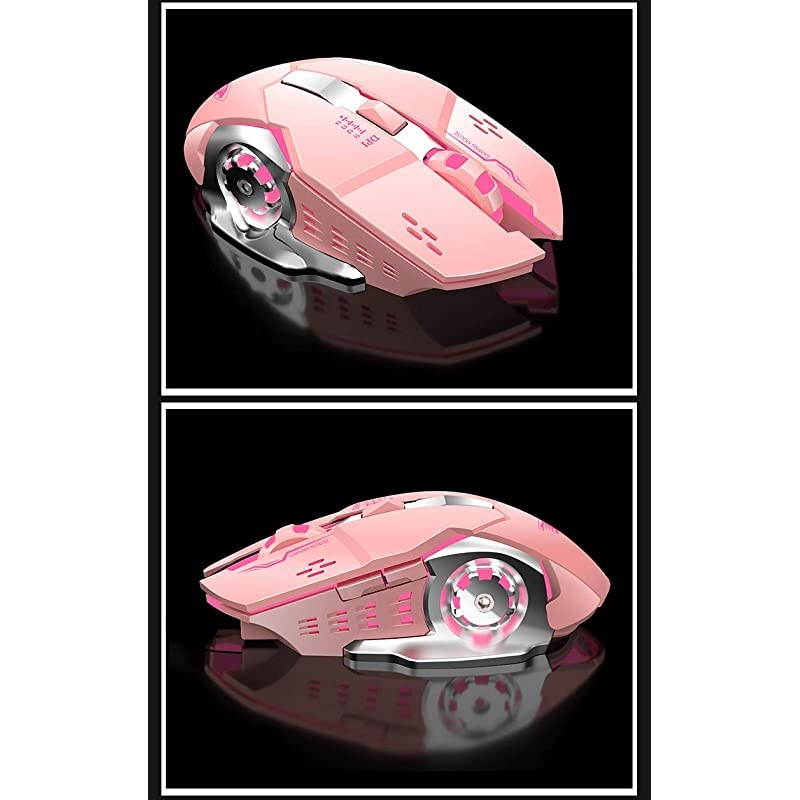 T85 Rechargeable Wireless Mouse 24G Ergonomic Silent Gaming Mice Portable Optical with USB Receiver 3 Adjustable DPI 6 Buttons LED Lights Compatible with LaptopPCChromebook Pink