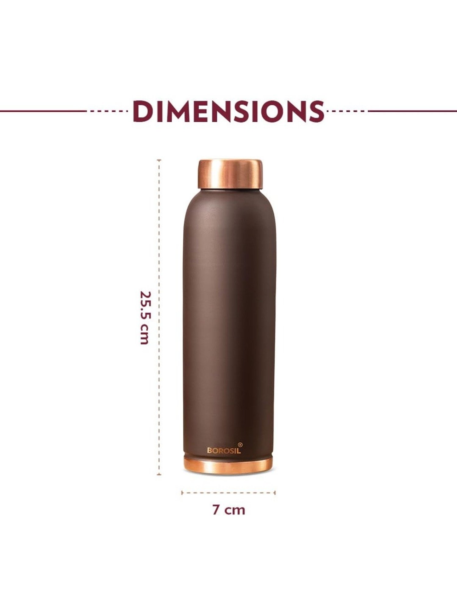 Borosil Water Bottle with 100 percent Copper & Leakproof (Brown, 1000 ml)