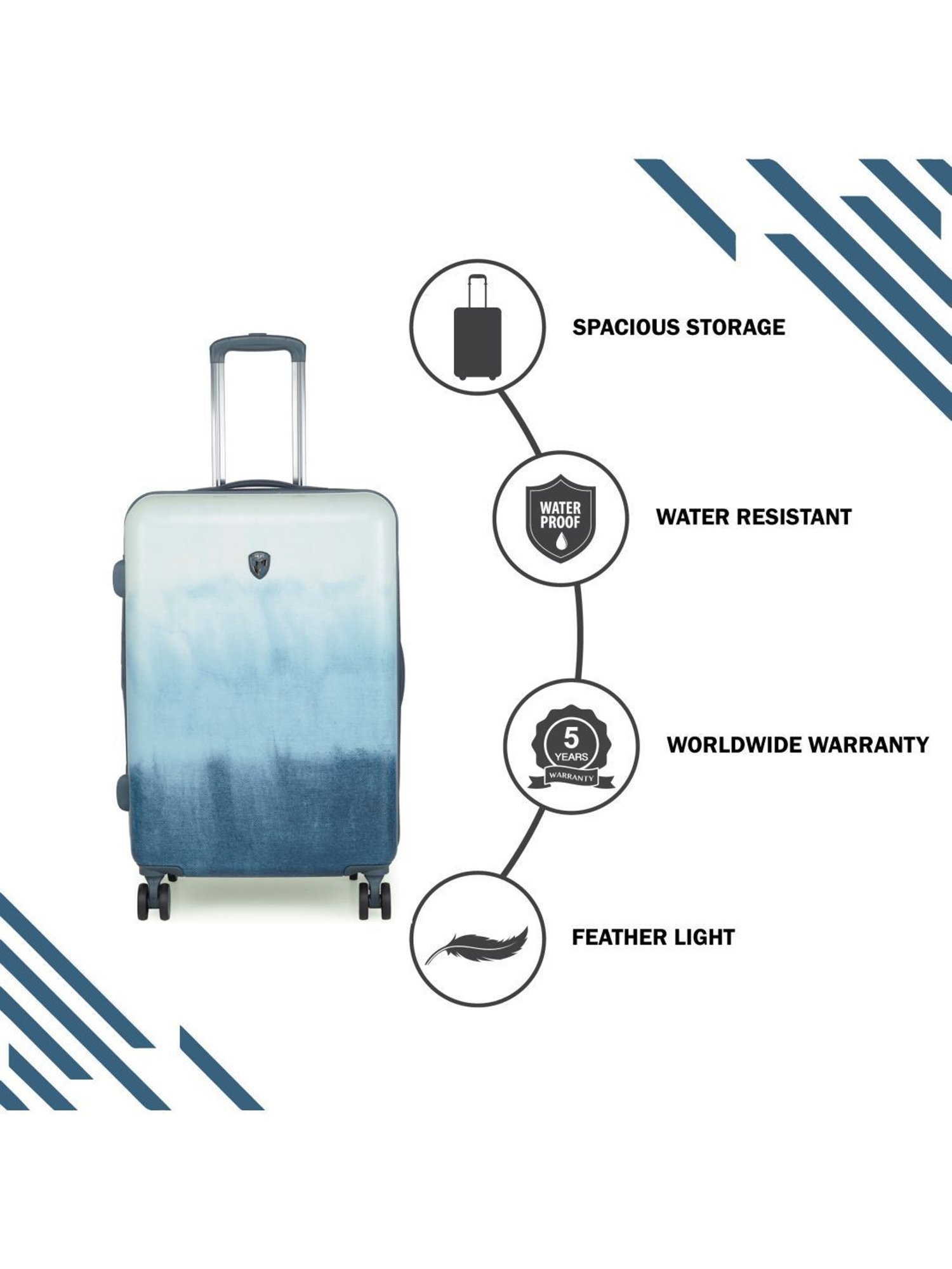 HEYS Tie-dye Blue Printed Hard Medium Trolley Bag -26 cm