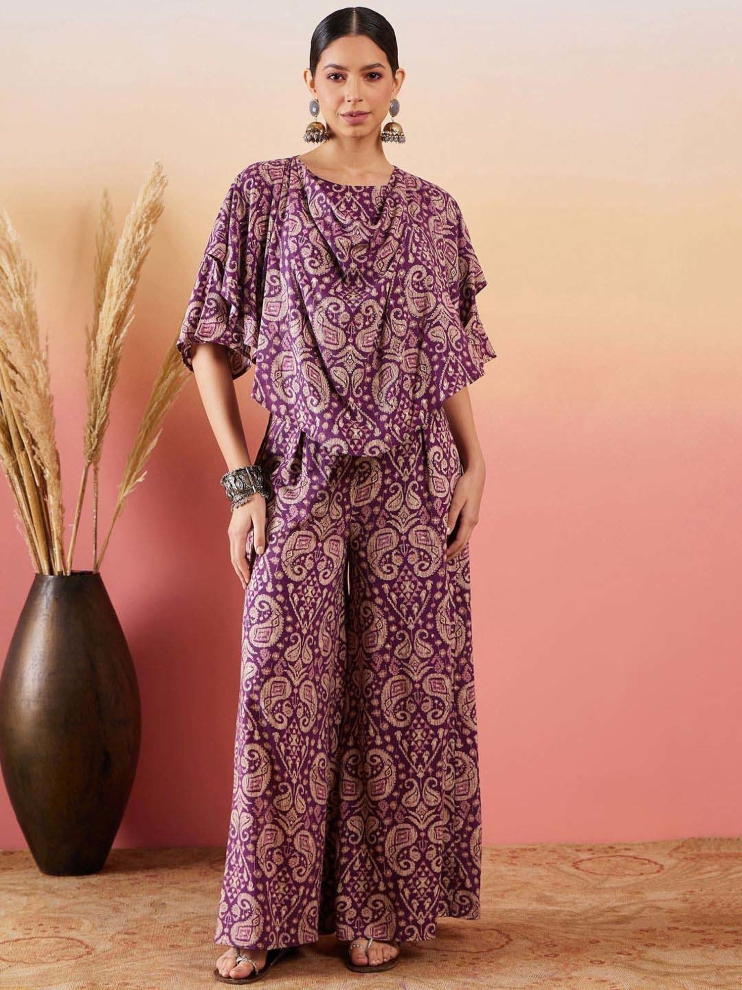 Inweave Purple Printed Top & Palazzo Set