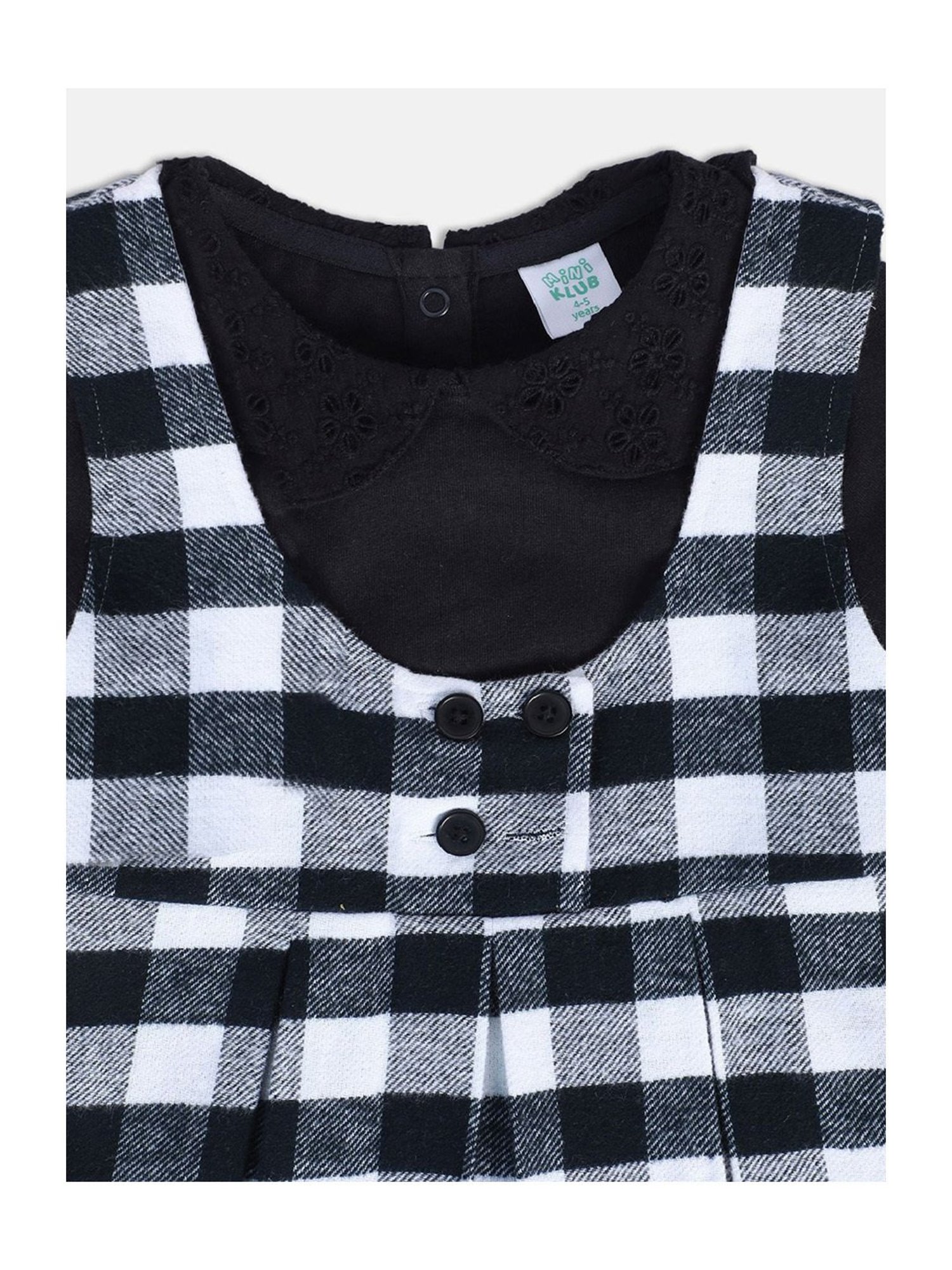 MINIKLUB Kids Black & White Checks Full Sleeves Top with Pinafore Dress
