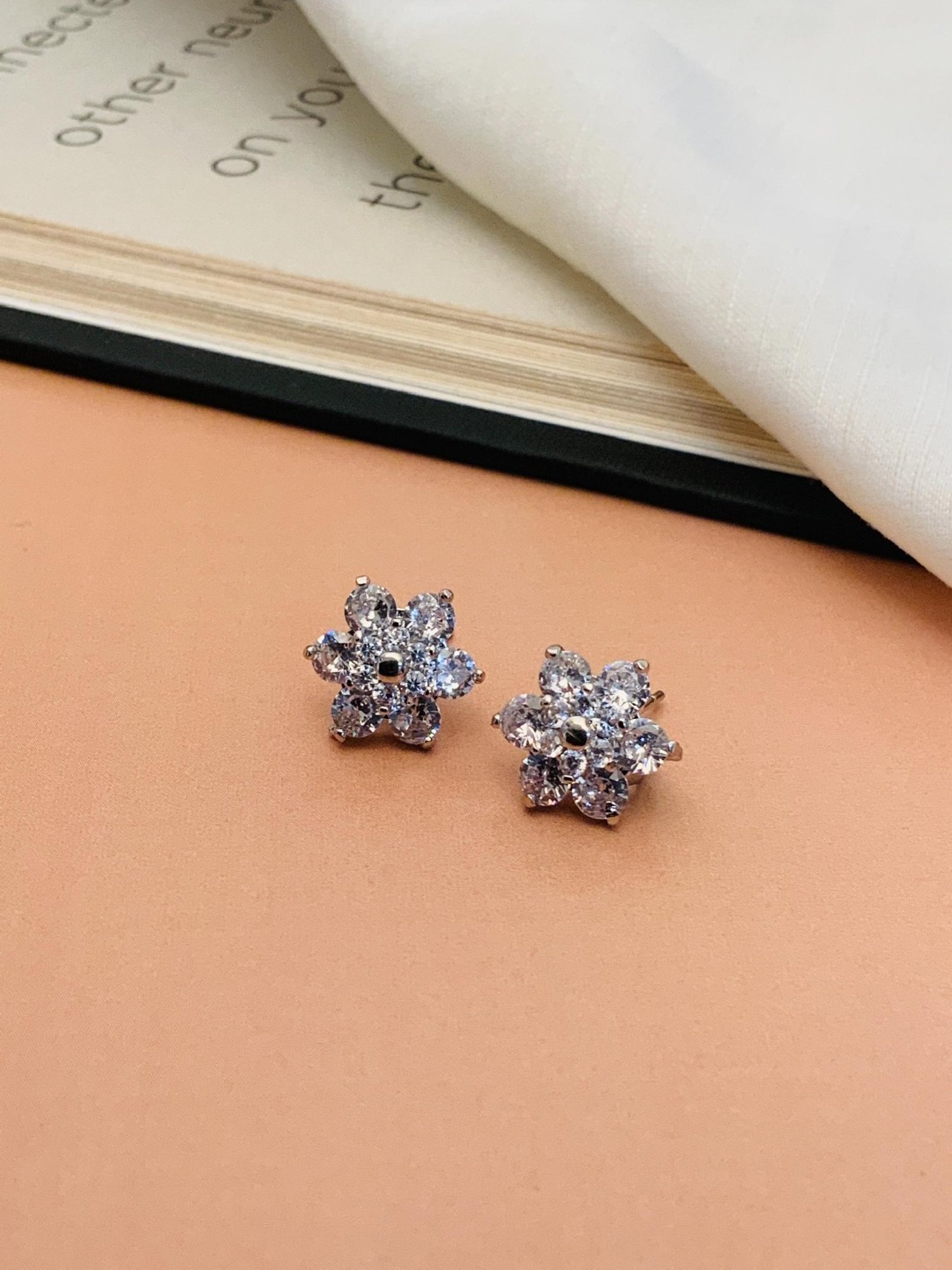 Abdesigns Stunnig Silver Plated American Diamond Stud Earrings