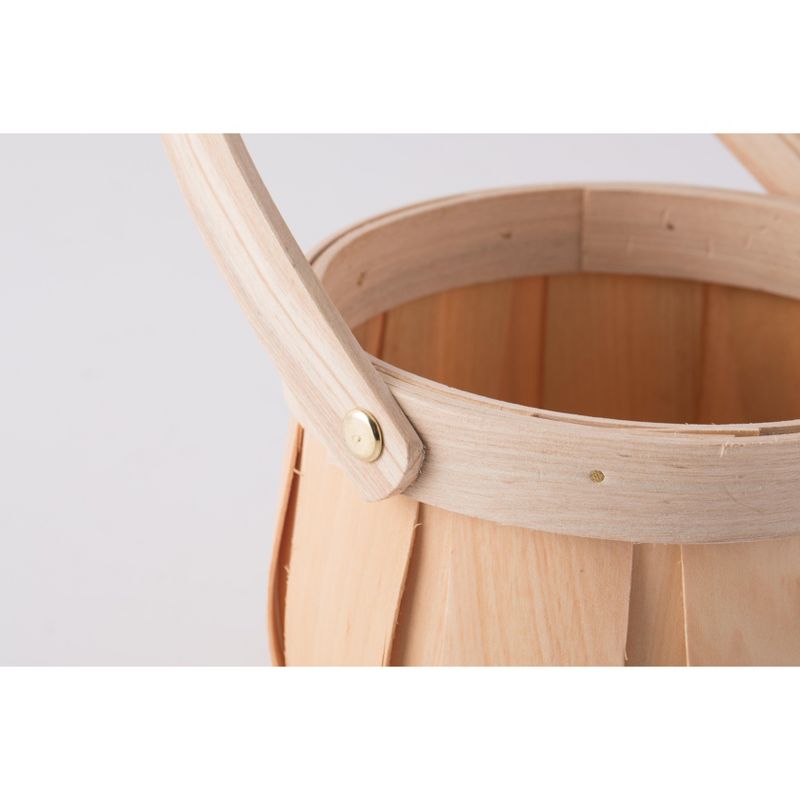 Vintiquewise Small Round Natural Woodchip Wooden Decorative Storage Basket with Handle
