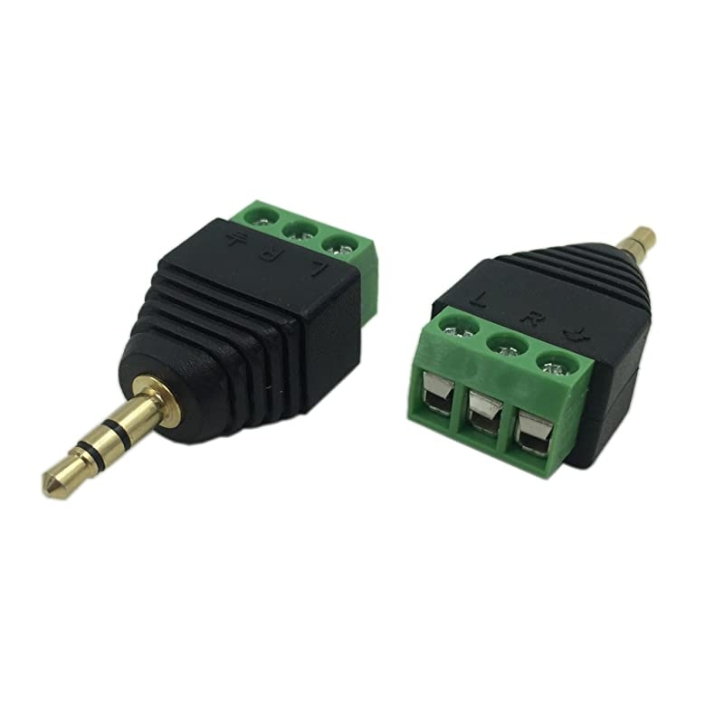 35mm 3 Pole Stereo Audio Video Male to 3 Screw Terminal Female Double Track Headphone Replacement Solderless Balum Converter Adapter 2Pack