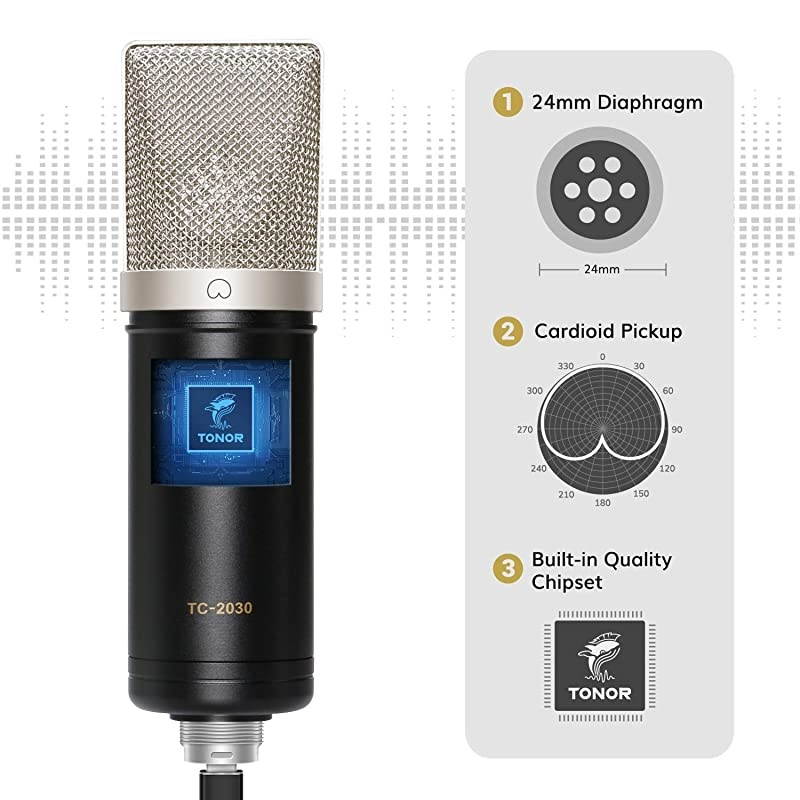 Condenser Microphone 192kHz/24Bit,  USB Cardioid Computer Mic Kit with Upgraded Boom Arm/Spider Shock Mount for Recording, Streaming, Gaming, Podcasting, Voice Over, YouTube, TC-2030