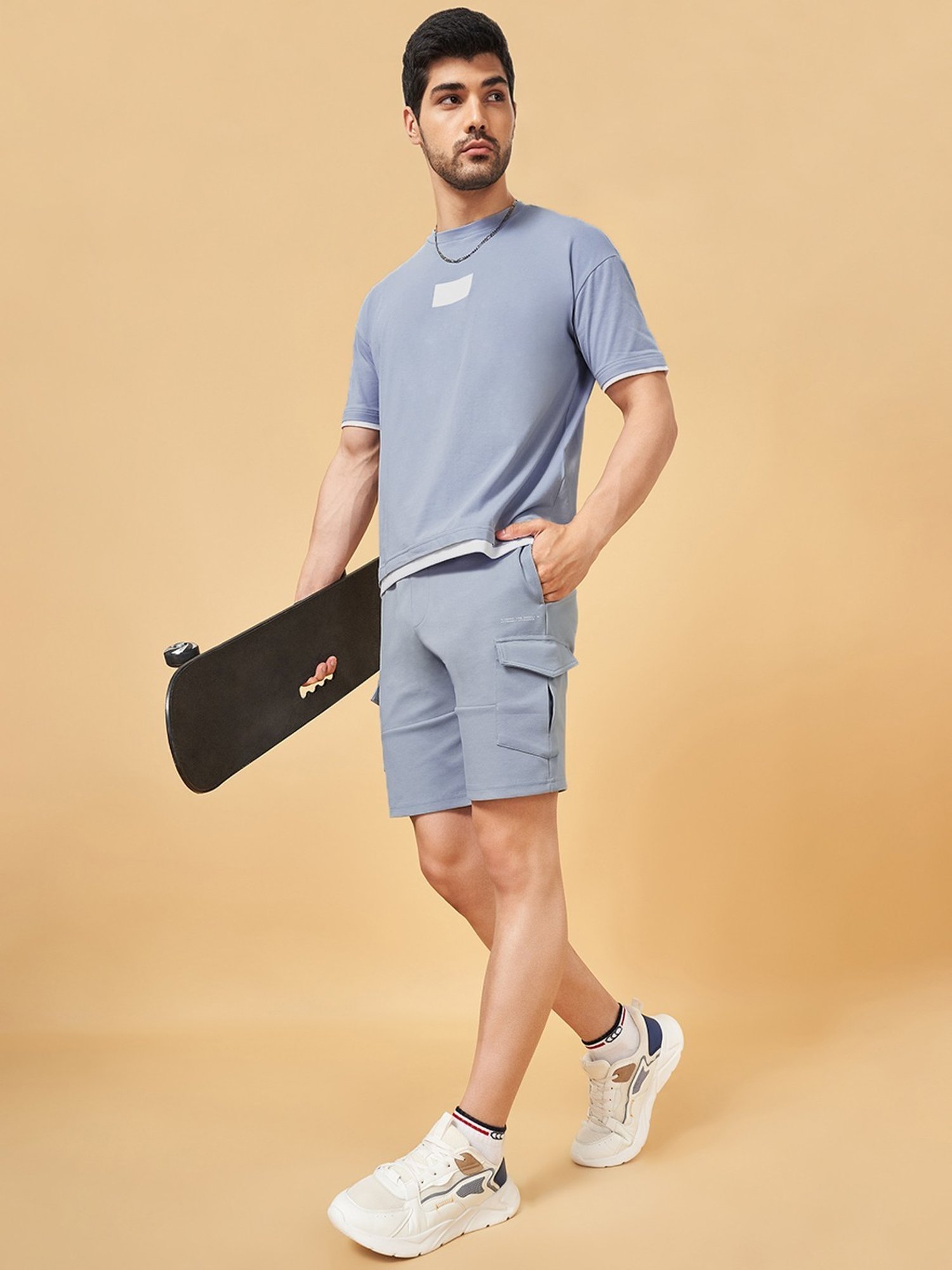 Street 808 By Pantaloons Celestial Blue Regular Fit Cargo Shorts
