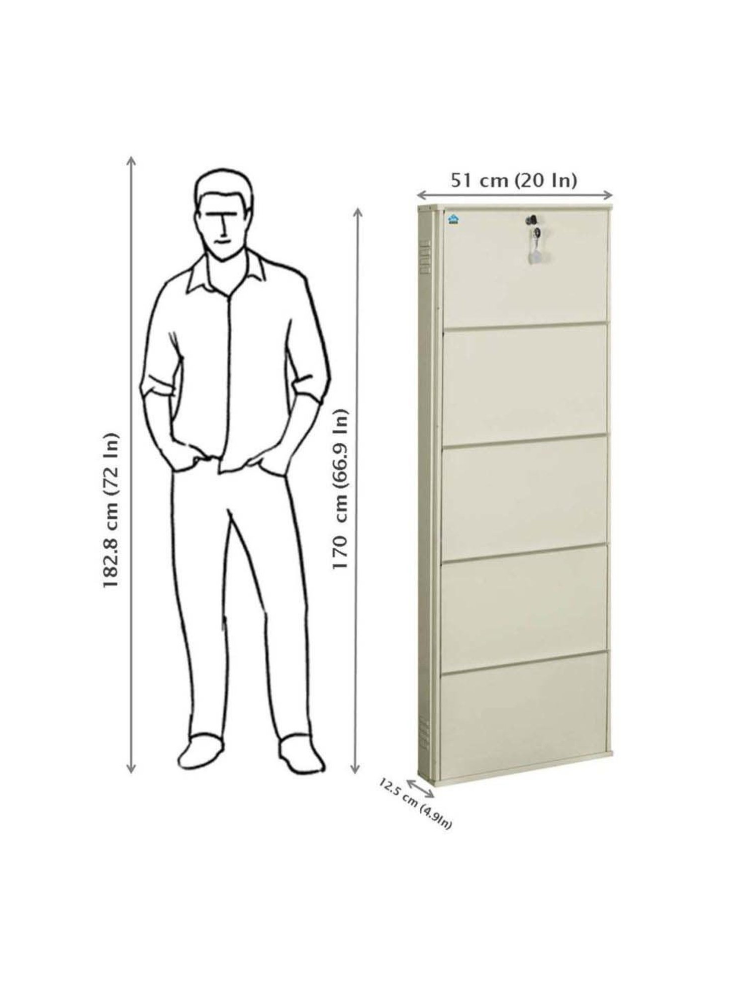 Delite Kom Metal Shoe Rack - 20" 5 Shelf, Ivory, PowderCoat, Wall Mount, DIY