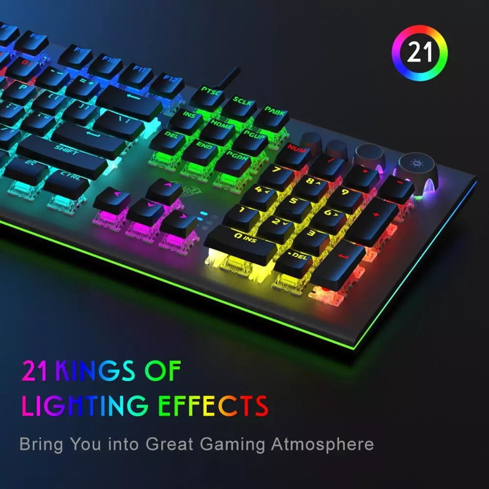 AULA F2088 RGB Mechanical Gaming Keyboard, with Media Keys, Detachable Wrist Rest, Rainbow Backlight, Durable Metal Panel, 104 Keys Anti-ghosting Ergonomic USB Wired PC Gaming Keyboards (Blue Switch)