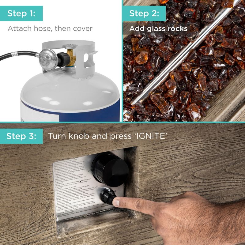 Best Choice Products 48x27in 50,000 BTU Patio Propane Fire Pit Table, Side Table Tank Storage w/ Wood Finish, Pit Cover