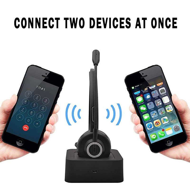 Bluetooth Headset for Cell Phones Office Headset with Noise Cancelling Microphone Charging Dock 17h Talking Time for Trucker Telephone Skype Call Center PC