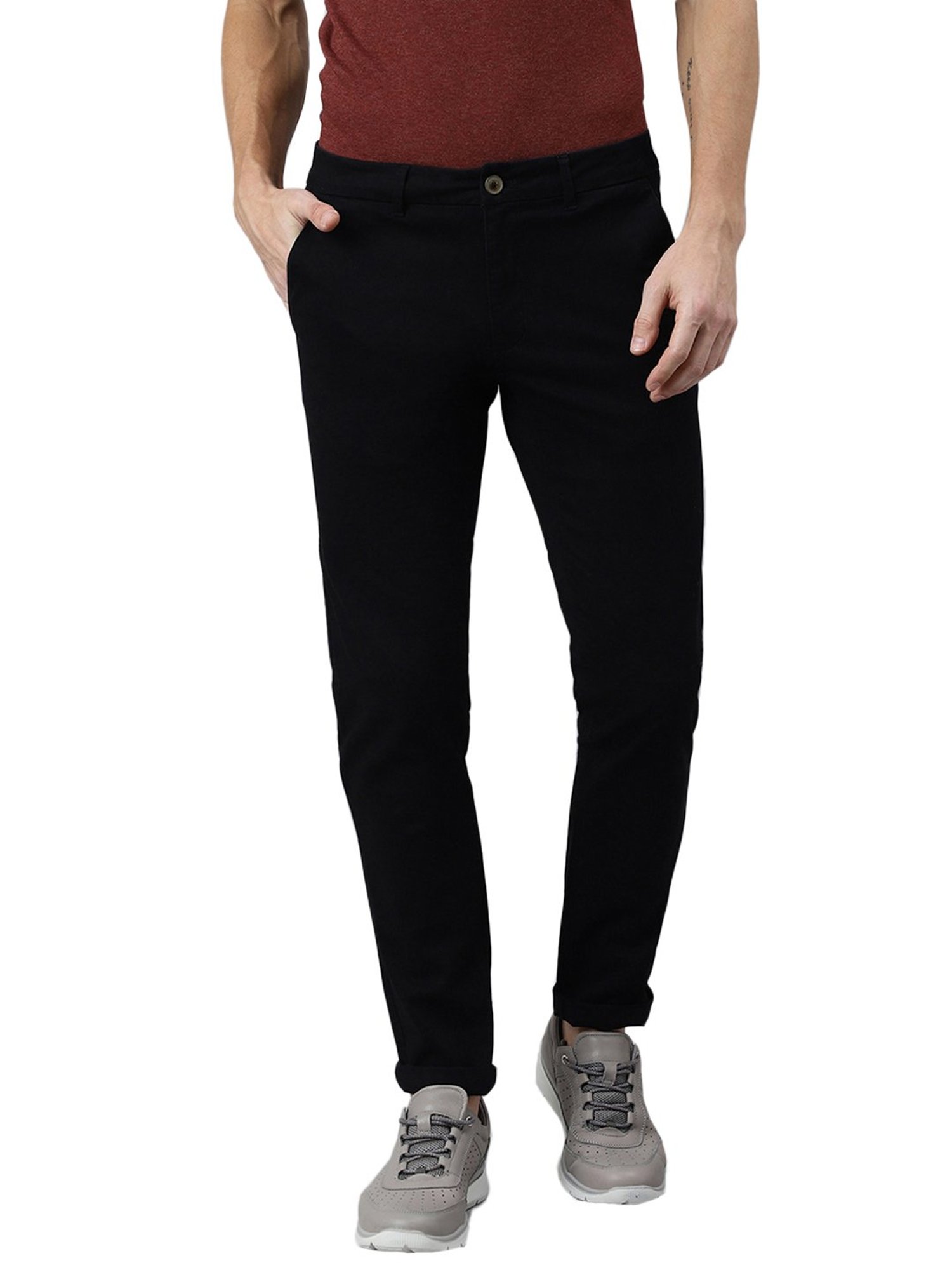 Woods Black Regular Fit Flat Front Trousers