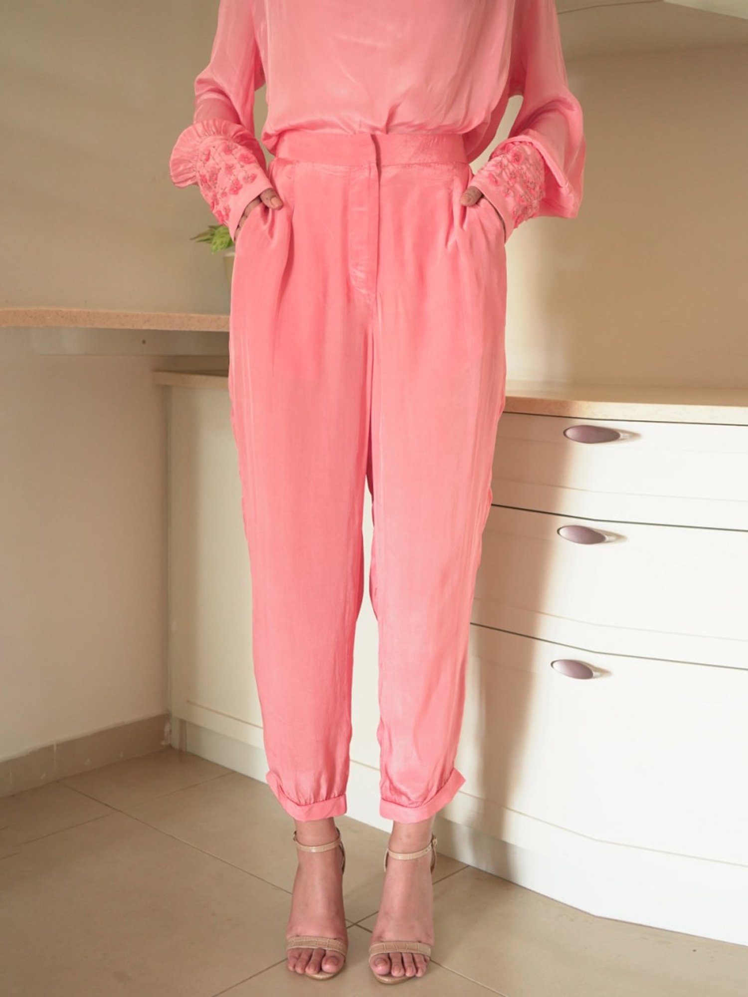 Seesa Coral Pink Capsule Jackie Straight-Cut Trousers