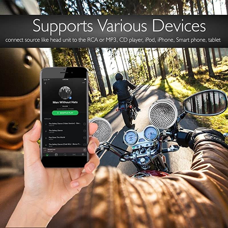 300 Watt Weatherproof Motorcycle Speaker and Amplifier System w/ Two 2.25 Inch Waterproof Speakers, AUX IN- Handlebar Mount ATV Mini Stereo Audio Receiver Kit Set - Also for Marine Boat - PLMCA60