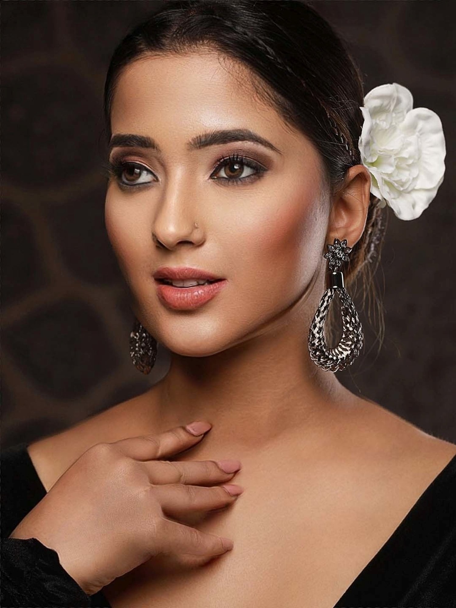 Priyaasi Stylish Floral Drop Earrings Silver Dangler Earrings