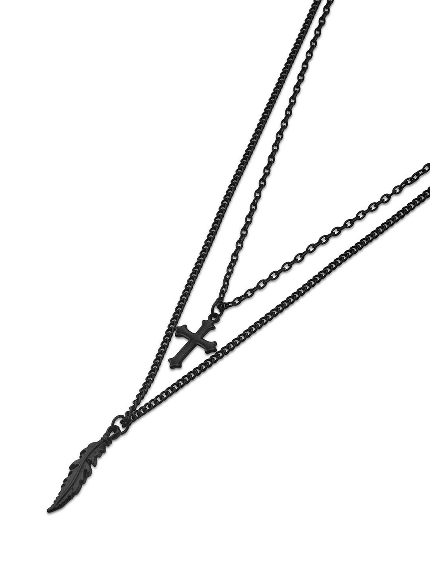 The Bro Code Black Coss & Wings Layered Necklace for Men