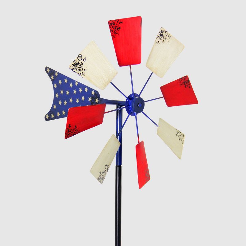 78" Resin Kinetic Patriotic Windmill Garden Stake White/Red - Exhart