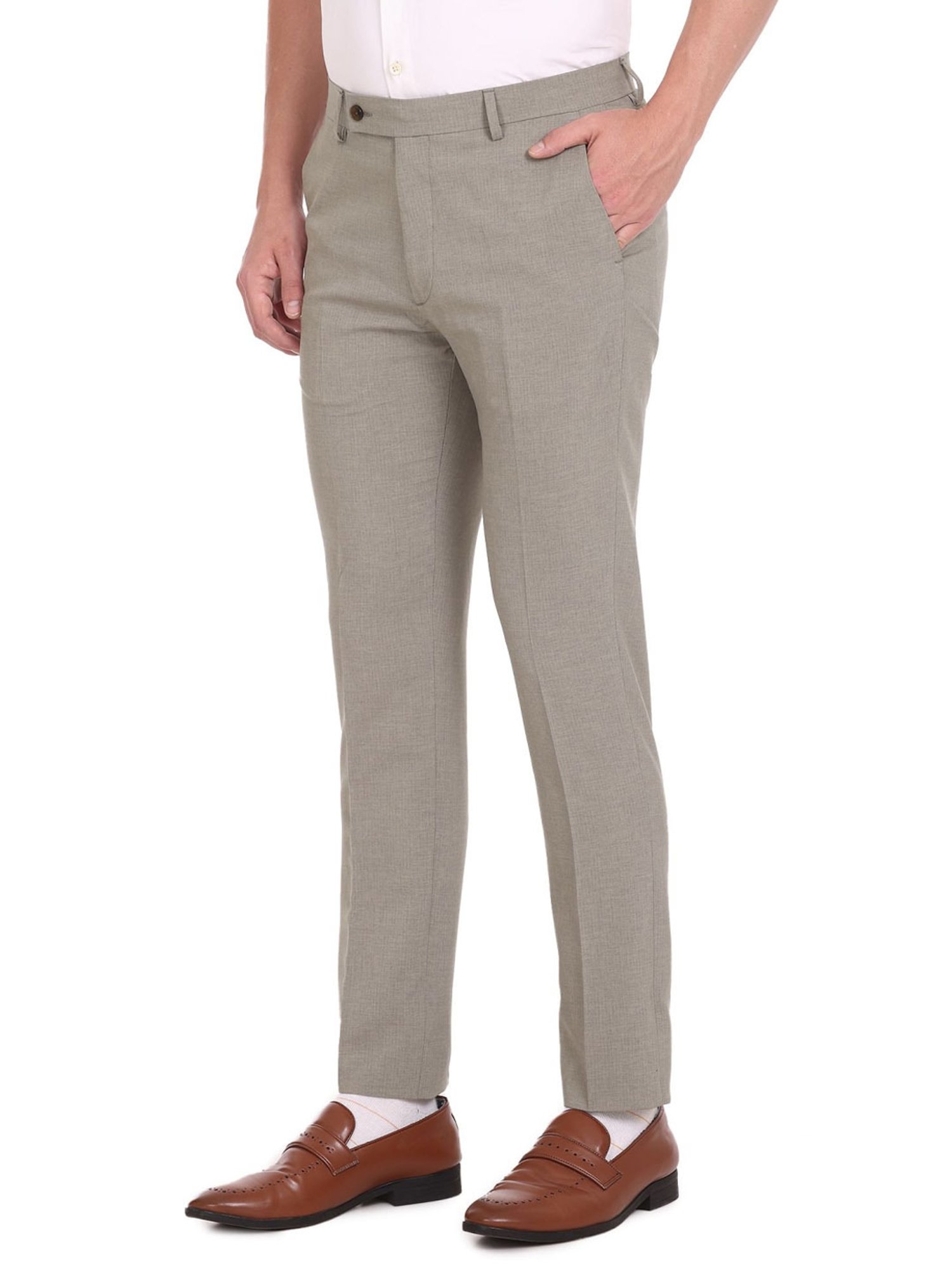 Arrow Taupe Slim Fit Self Pattern Trousers