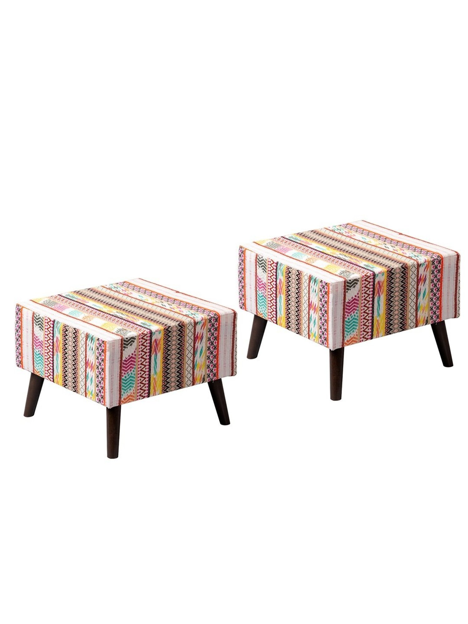 Nestroots Printed Multicolor Cotton Canvas 4 Leg Chowki - Set of 2