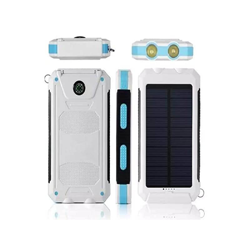 Solar Charger 30,000mAh,  Portable Solar Battery Charger External Battery Pack Phone Charger Power Bank for Cellphones Tablet with Flashlight and a 3 Feet Micro USB Cord (White/Blue)