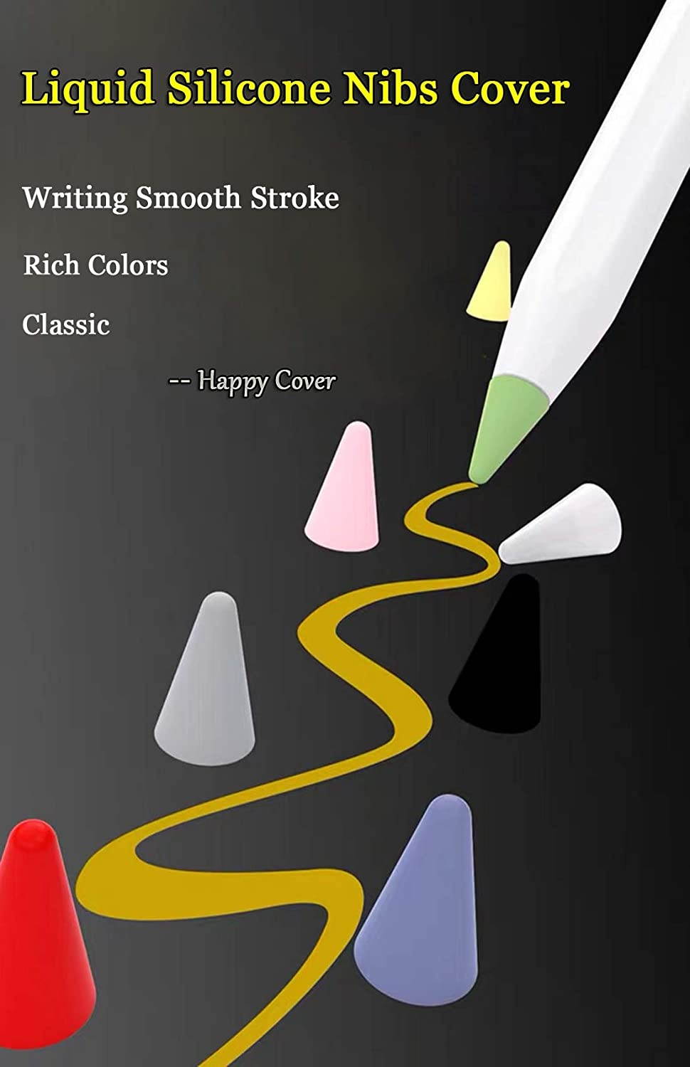 HappyCover Compatible with Apple Pencil Tips, Professional Liquid Silicone Nibs Cover Replacement for 1st & 2nd Gen, Writing Anti-Slip Protective Case for Apple iPad Pencil. (Grey)