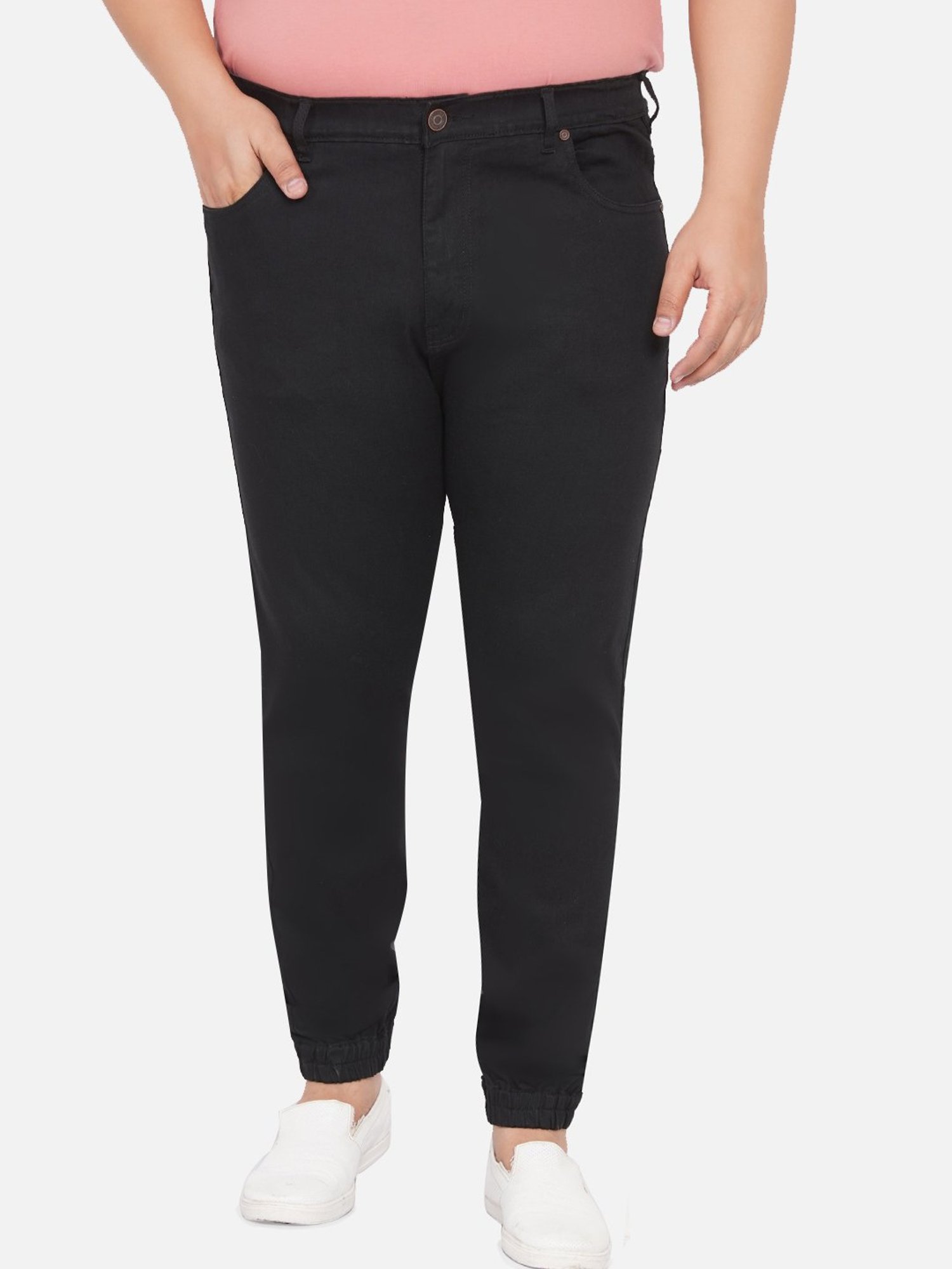 John Pride Black Regular Fit Plus Size Joggers Jeans