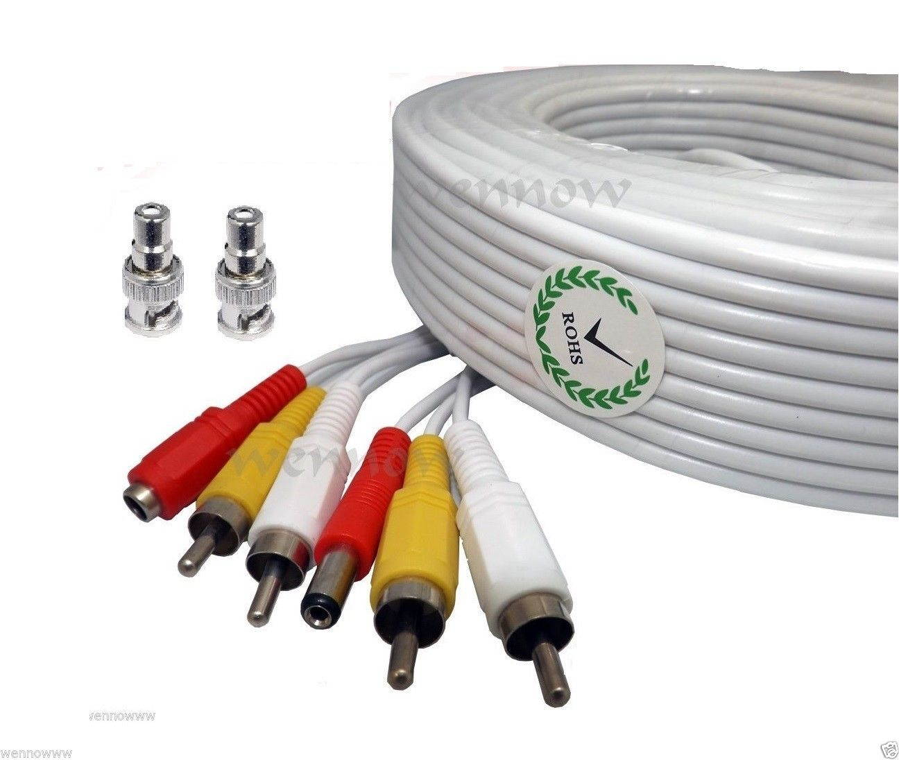 WennoW 120ft White Audio Video & Power RCA Cable for Swann Security CCTV Camera