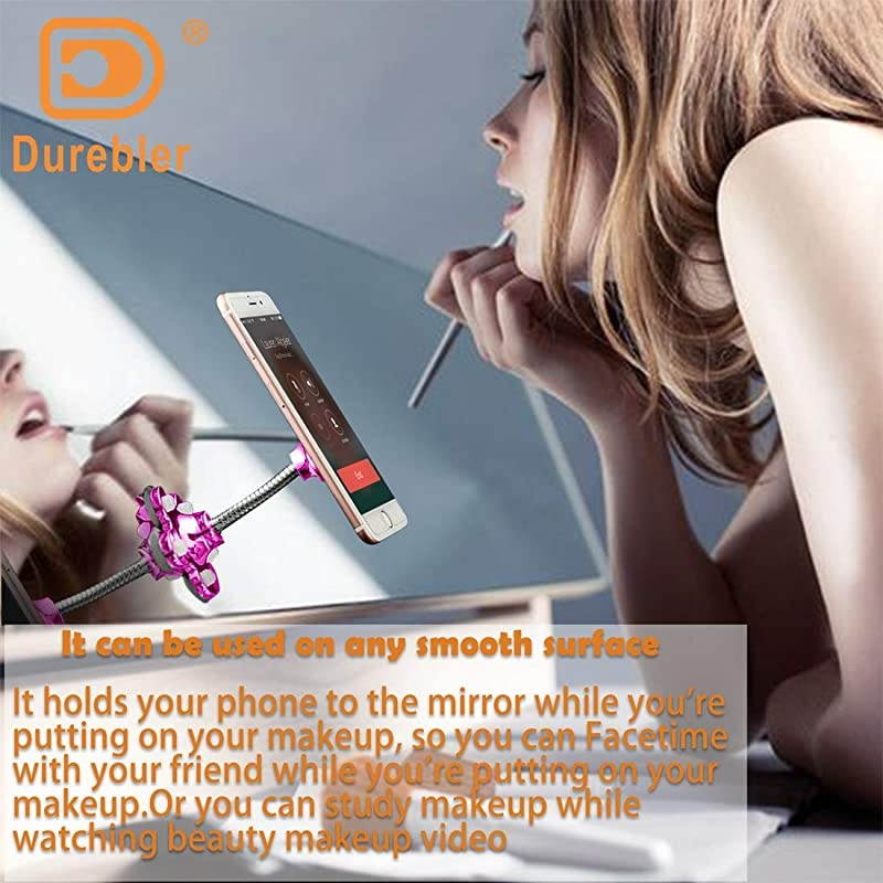 Phone StandDoubleSided Phone Stand with 360&deg; RotatingMultiFunctional DesktopMirrorGlass Phone Holder for Cell Phone Tablet5 Soft Silicone Suckers Protecting Your PhonePinkish Red