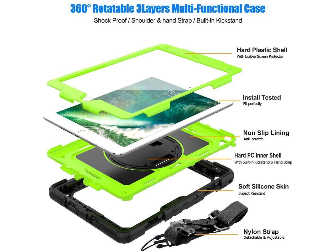 iPad 9.7 2018 2017 Case iPad Air 2 Case iPad Pro 9.7 Case Heavy Duty Rugged Shockproof Protective Hard Case Cover For for Apple iPad 6th / 5th Generation / iPad Air 2 / iPad Pro 9.7 inch