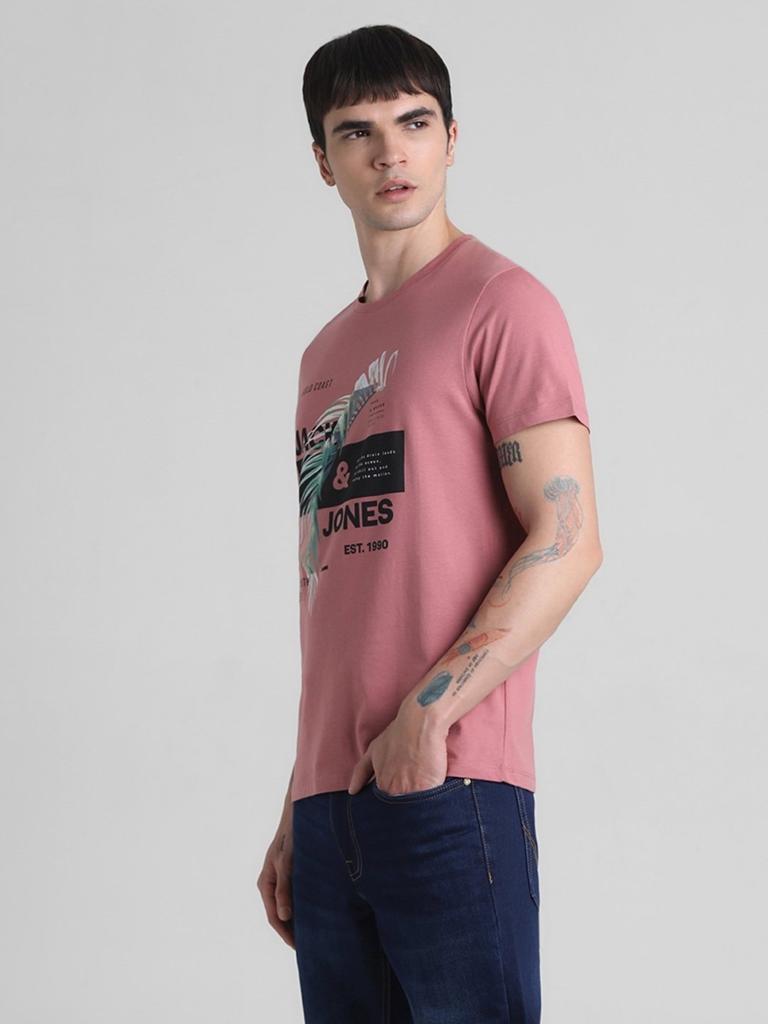 Jack & Jones Mesa Rose Cotton Slim Fit Printed T-Shirt