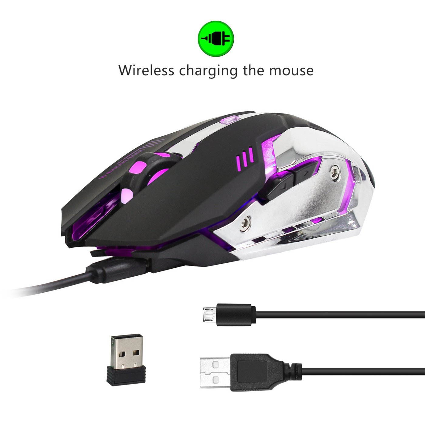 ZERODATE X70 Wireless Gaming Mouse, 2.4GHZ Rechargeable Wireless Computer Game Mice Built in with 600mAh Battery (Black)