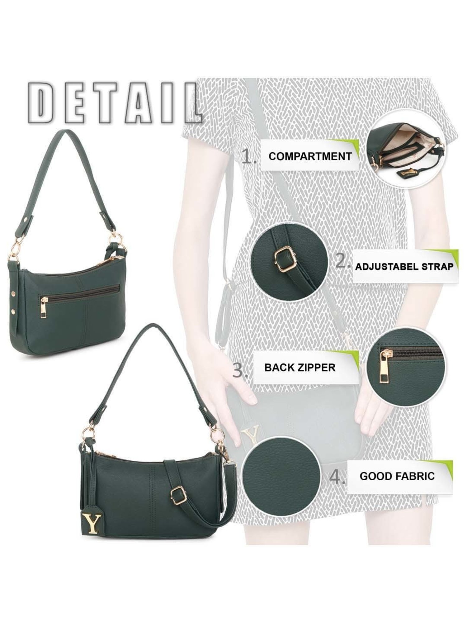 Yelloe Green Solid Medium Baguette Bag