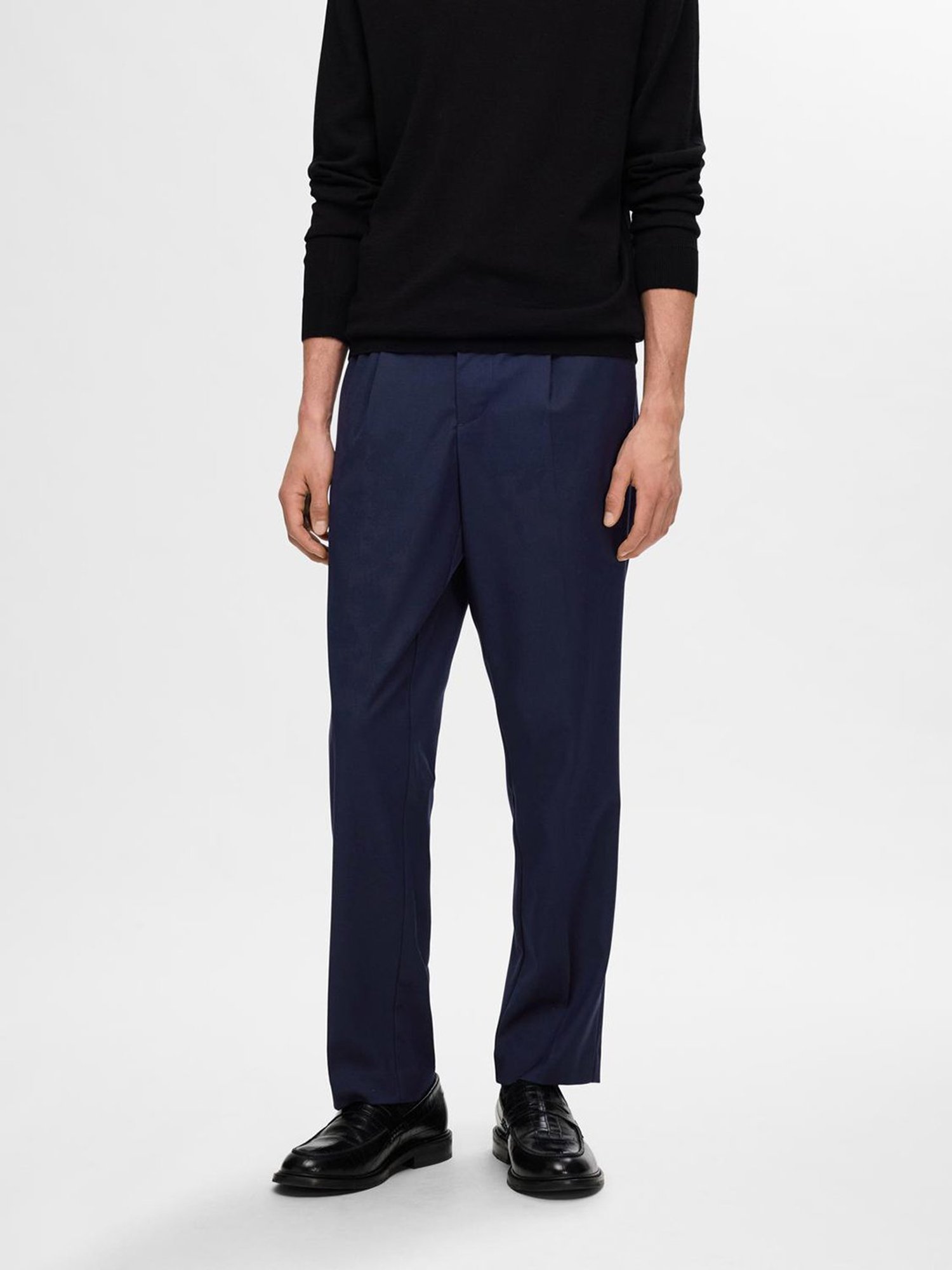 SELECTED HOMME Blue Regular Fit Pleated Trousers